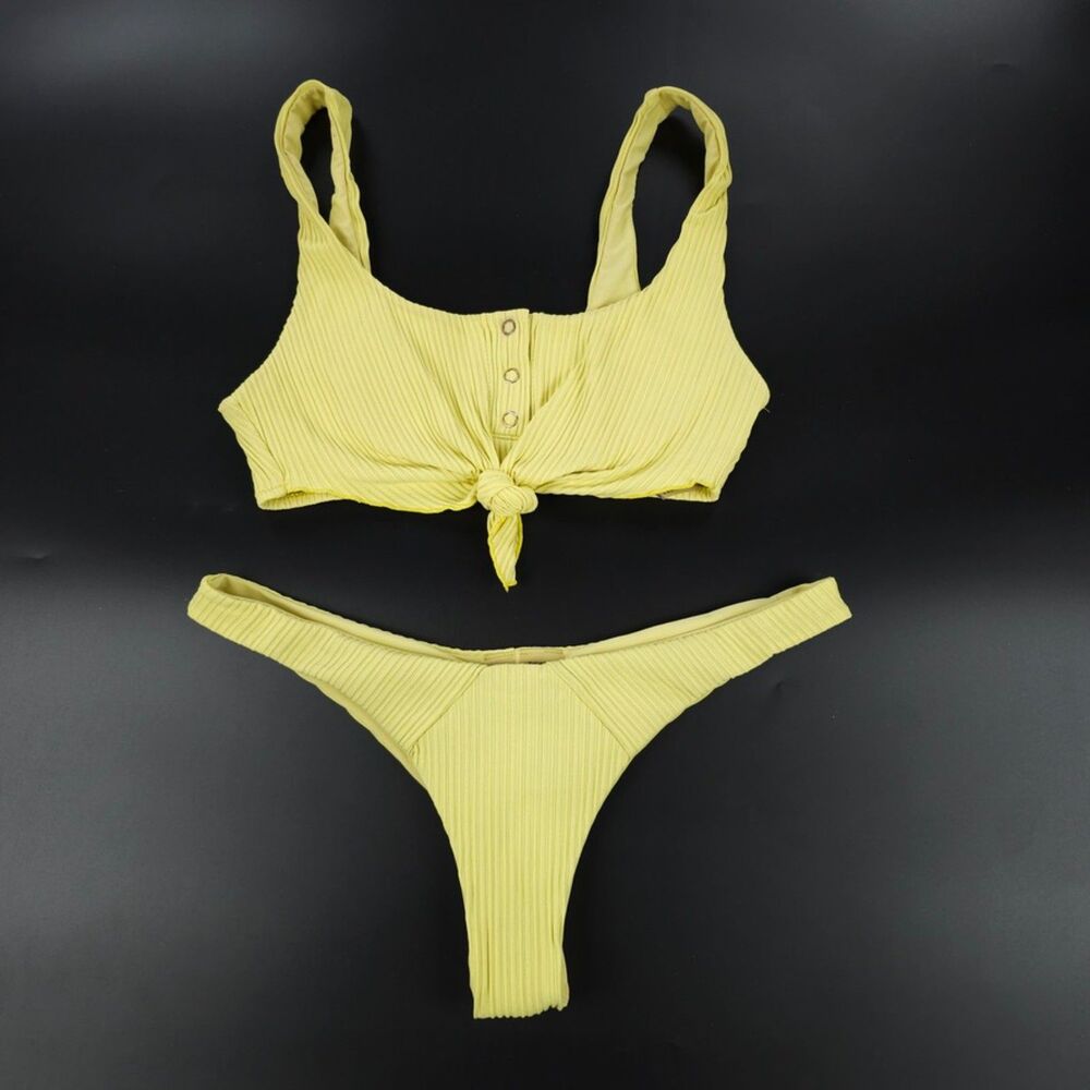 BEACH BUNNY Rib Tide Bralette Knot Bikini Top Tanga Set Sporty 90s Y2k Baddie
